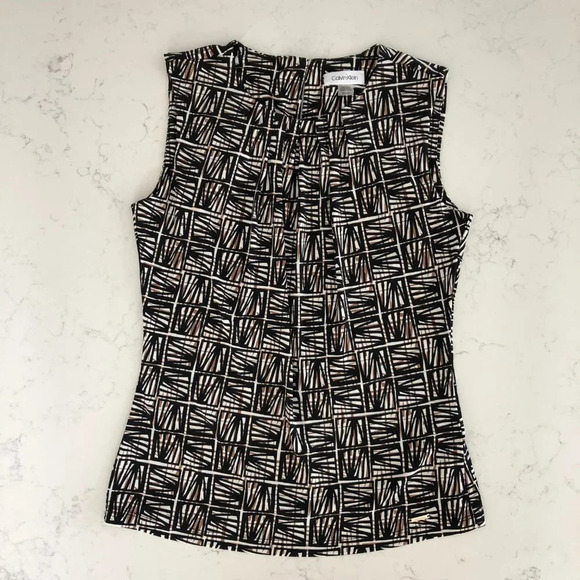 Calvin Klein Sleeveless Scoop Neck Bamboo Print Top Black Tan Wht Sz S NWOT - Picture 15 of 15